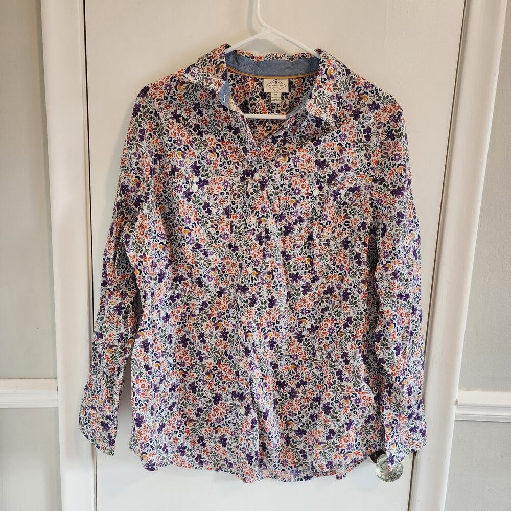 St John's Bay Size 0X Women's Blouse Shirt Long Sleeve Floral Cotton Button Up